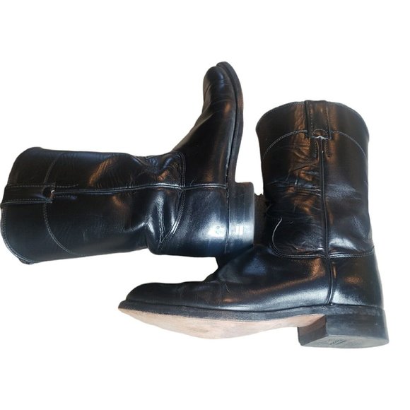 JUSTIN ROPER Black Corona Leather Round Toe Boots #3133 Men's 7/Women's 8.5 - Picture 3 of 12